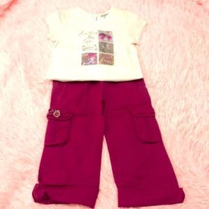 IKKS Girls Spring/Summer Graphic Tee with Linen Cargos Set, Size 4 NWT